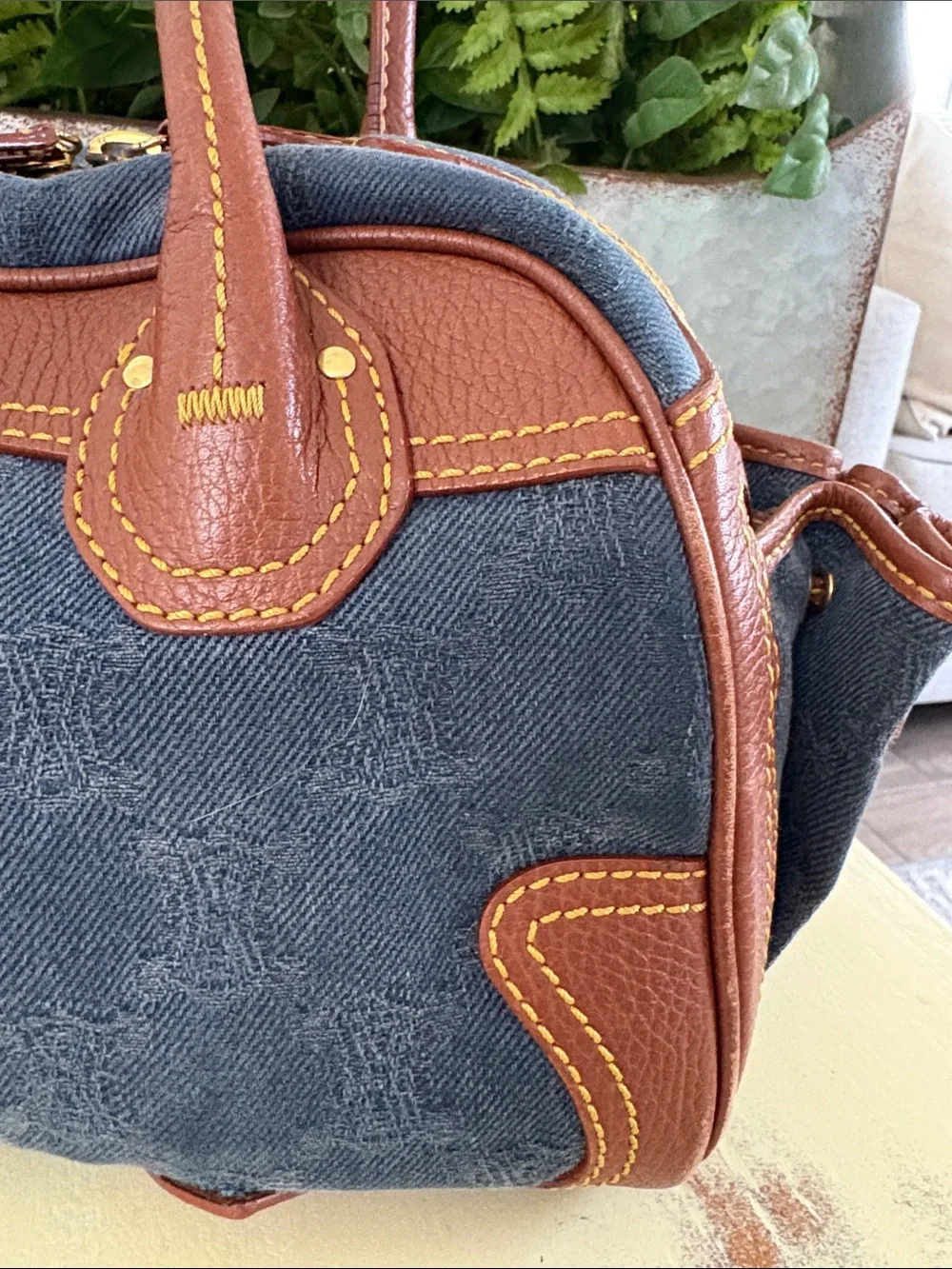 RARE Authentic Vintage Celine Macadam Denim Leather Satchel Michael Kors ERA
